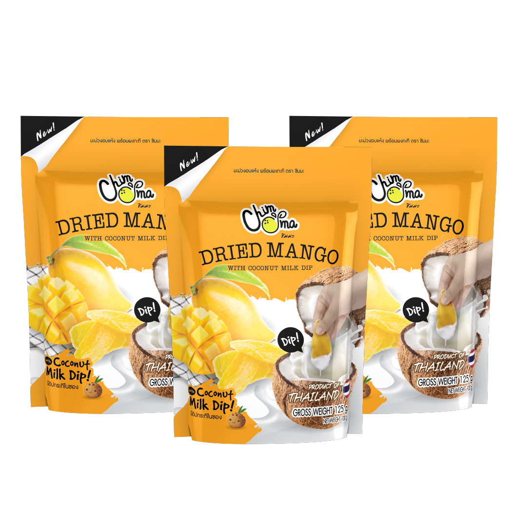 SET CHIMMA Dried Mango with Coconut Milk Dip 100G x3packsSnacksEnjoy not just one, but three packs of our deliciously chewy, sun-ripened dried mango, paired with our creamy coconut milk dip. This classic Thai-inspired duo delivers the perfect balance of s