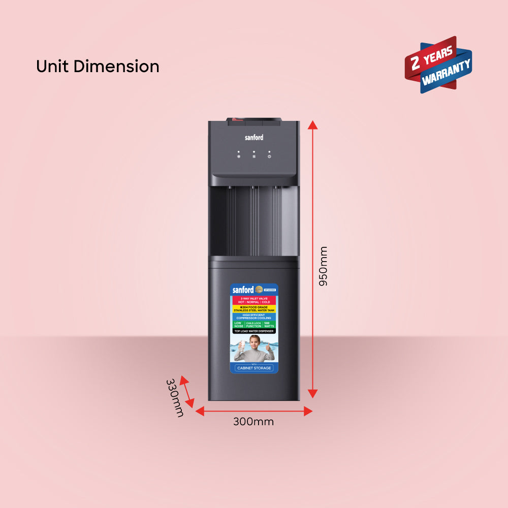 Sanford Hot, Normal & Cold Top Load Water Dispenser with Cabinet Storage - SF1403WD