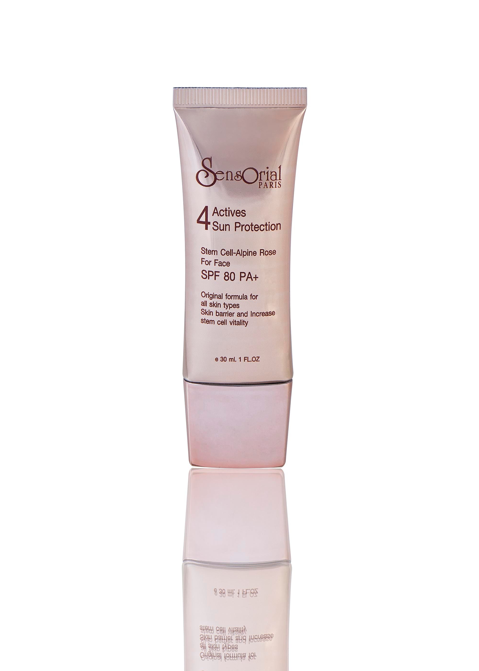 Sensorial Stem Cell Sun Protection SPF Booster 80Personal CareA mild and light sunscreen cream with a non-greasy and silk layer. Brightens your skin tone and shields with UVA, UVB and UVC protection. It can be used as concealer, make up base or cream foun