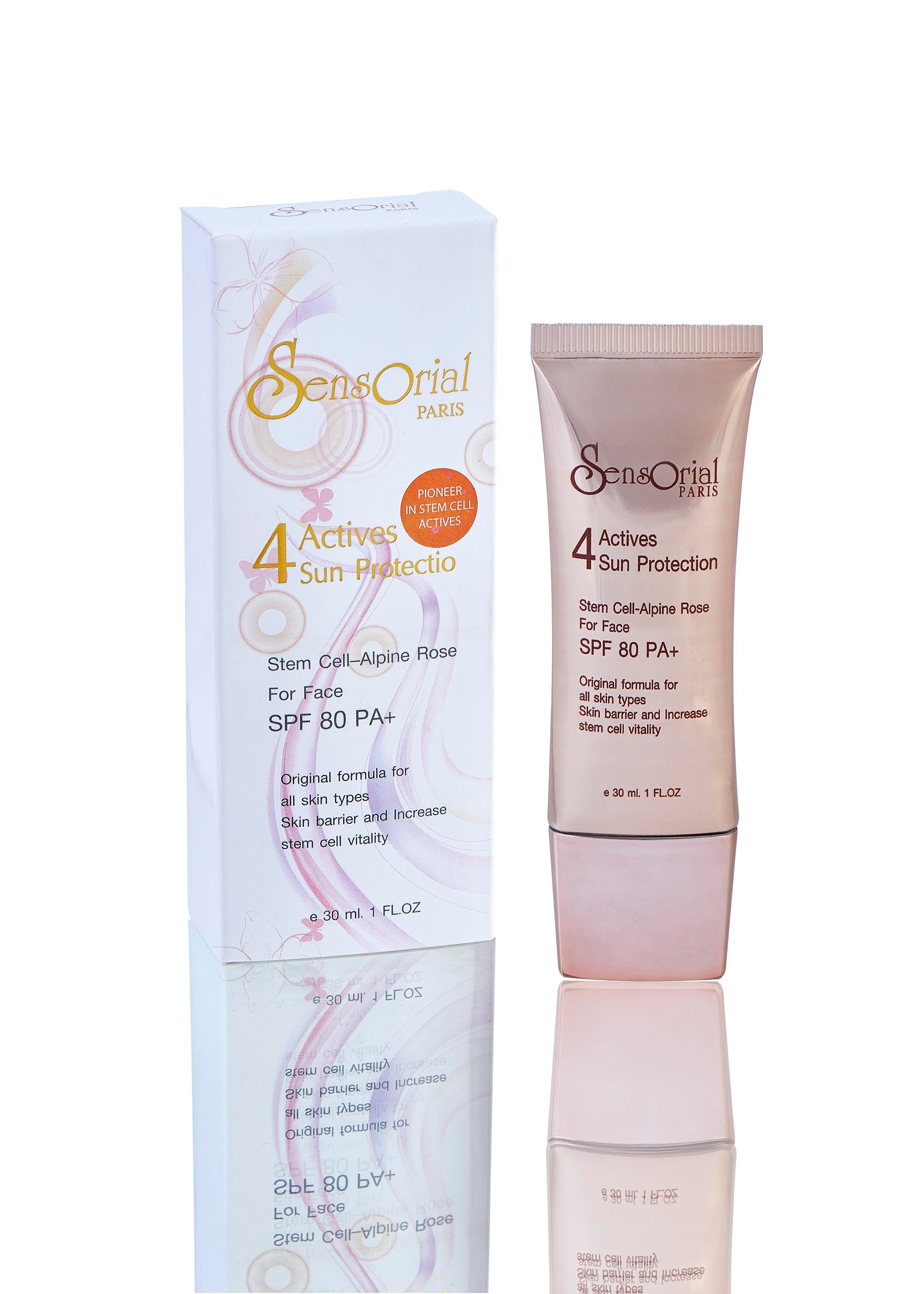 Sensorial Stem Cell Sun Protection SPF Booster 80Personal CareA mild and light sunscreen cream with a non-greasy and silk layer. Brightens your skin tone and shields with UVA, UVB and UVC protection. It can be used as concealer, make up base or cream foun