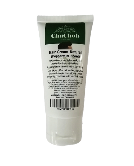 Hair Cream Natural (Peppermint Scent) 50 g. (5 pcs per pack)Hair CareHair Cream Natural(Peppermint Scent), 50 g.Helps enhance hair styling easily and maintains shape all day long 24 hour. Prevent tangling hair.User Guides: After hair washes, apply hair cr