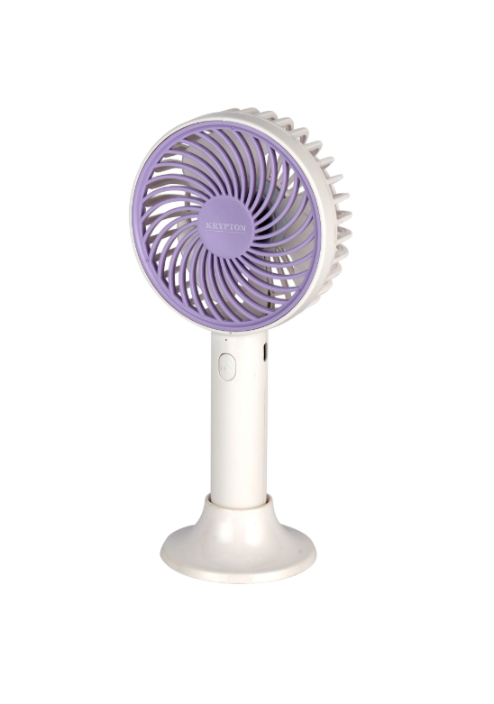 4" Handy Fan, 3 Speed Control, with Charging Indicators, 6 Hours Long Working Time/ Small, Lightweight, Rechargeable for Indoor and Outdoor Use by Women and Men, Makeup Artist, Table Standing Base Included, KNF6038 White/PurpleHome Environment3-Speed Cont