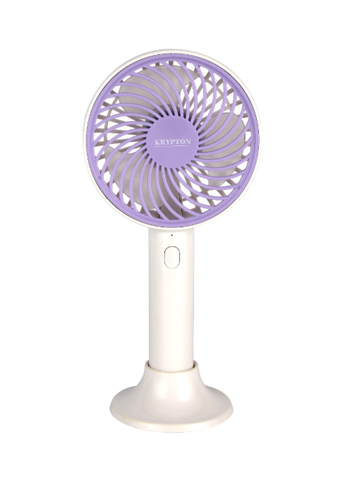 4" Handy Fan, 3 Speed Control, with Charging Indicators, 6 Hours Long Working Time/ Small, Lightweight, Rechargeable for Indoor and Outdoor Use by Women and Men, Makeup Artist, Table Standing Base Included, KNF6038 White/PurpleHome Environment3-Speed Cont