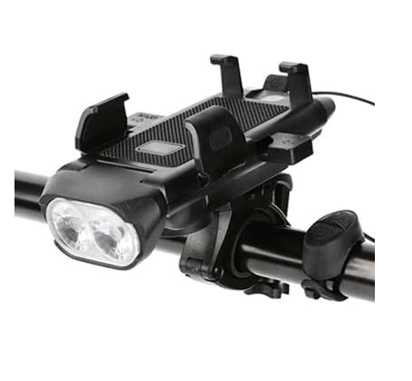 4-in-1 Multi-Functional USB Rechargeable Waterproof Bike Accessory: Phone Holder, Power Bank, Headlight & HornSports & FitnessRide safely and stay connected with the 4-in-1 bike accessory. With a 500-lumen headlight, 130dB horn, waterproof phone holder, a