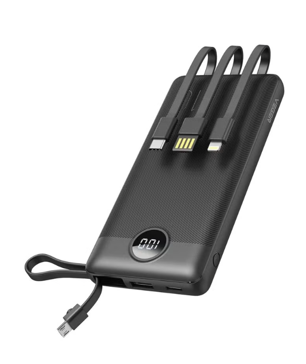 VEGER 20000 mAh power bank with built-in 4 cables LED display
