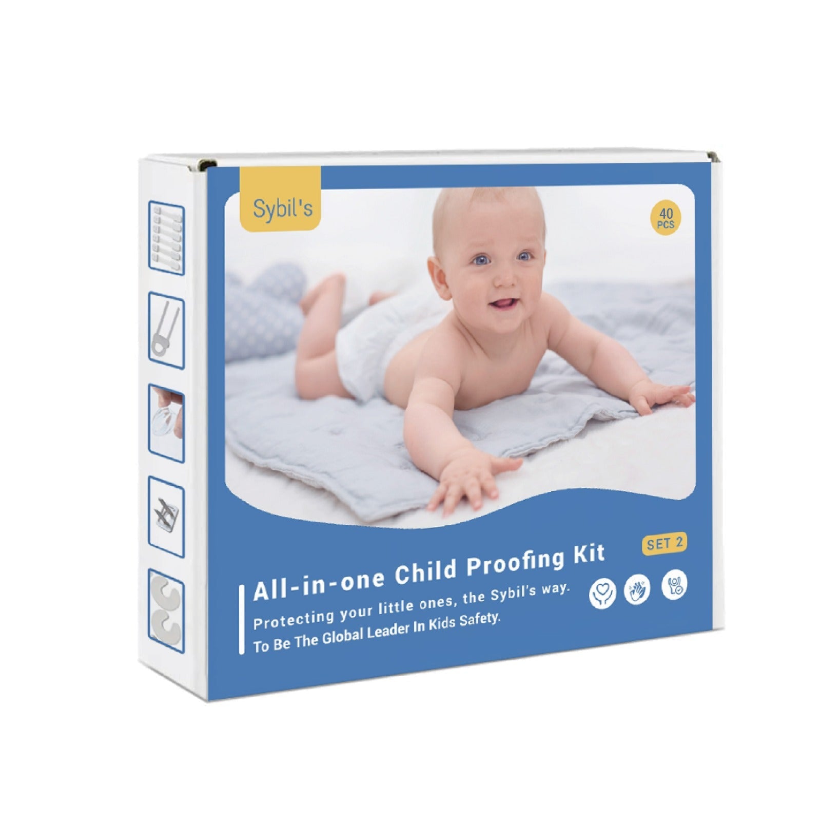 Sybils All in 1 Child Proofing Kit Set 240 PCS COMPLETE VALUE KIT - One compact package contains 5 kinds of baby proofing essentials. Improved appliance' stickiness by using a new generation of reinforced genuine 3M adhesive tape, which can adapt to vario