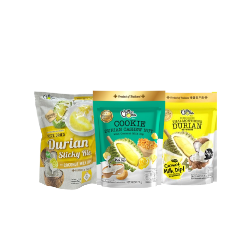 CHIMMA Durian Flavor Set 3 (Durian / Durian Sticky Rice / Cookie Durian)SnacksCHIMMA Durian Flavor Set 3 (Durian / Durian Sticky Rice / Cookie Durian)For durian enthusiasts, this set offers three different durian snacks, each featuring intense durian flav