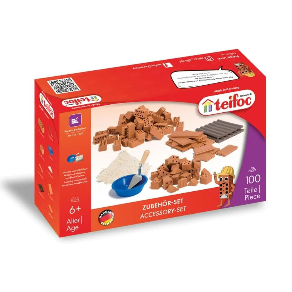 Teifoc Accessory SetWith the Teifoc accessory set, your own buildings can be bricked without building instructions, according to your own imagination. Included are 100 different types of stone and roof tiles as well as all necessary tools and of course th