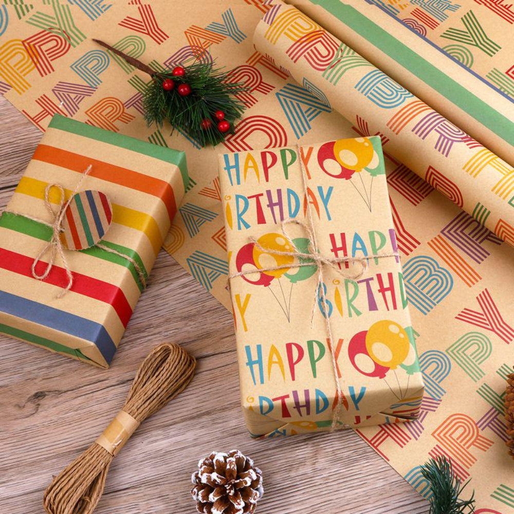 Happy Birthday Balloon Printed Kraft Wrapping Paper - 6pcs, 50CM X 70CM, Birthday Wrapping Paper