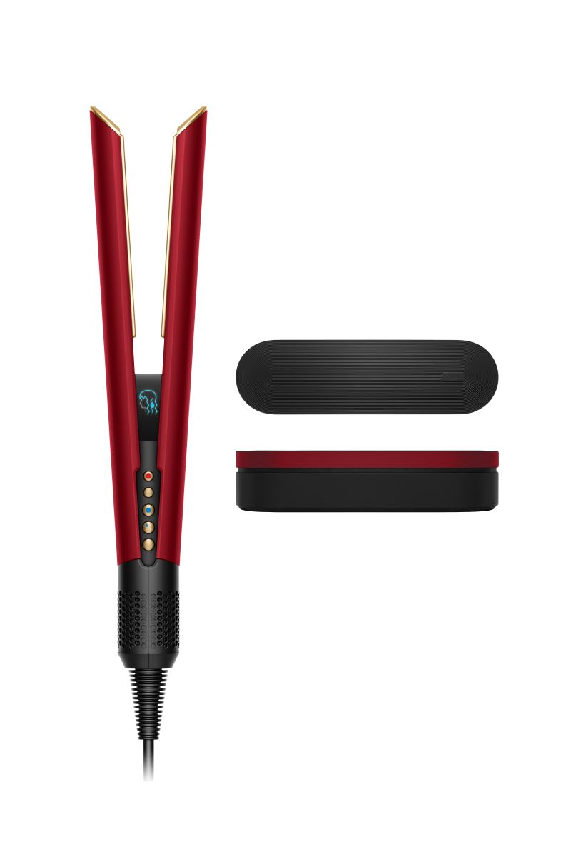 Dyson Airstrait straightener in Red velvet and gold, Gift Edition, International VersionHair CareWet to dry straightening, with air. No hot plates. No extreme heat. Powerful, directional airflow smooths and aligns hair. Straightens from wet to dry, simpli