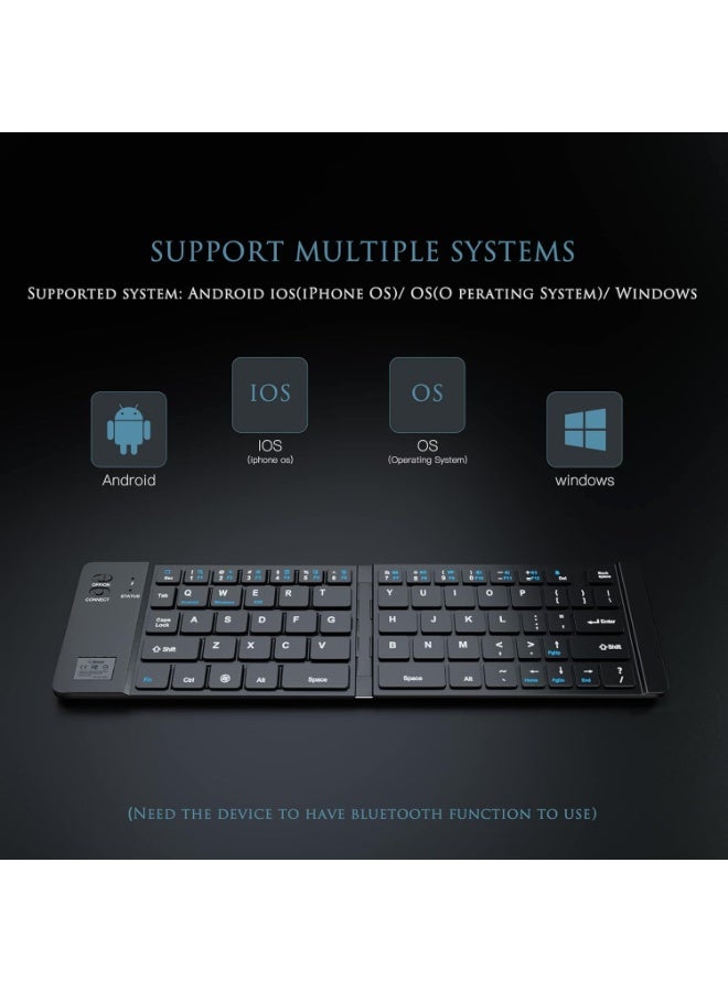 Two-Fold Portable Mini Bluetooth Keyboard – Universal Folding Keyboard for iOS, Android & Windows | Rechargeable, Lightweight, Slim & Compact Design | Quiet Keys for Office, Travel & Mobile Typing | Built-in Charging Indicator Light