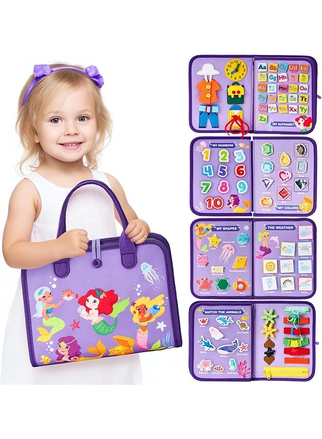 Generic Montessori Busy Board for Toddlers – Purple Mermaid Sensory Activity Board, Fine Motor Skills Learning Toy, Preschool Educational Travel Toy for Girls