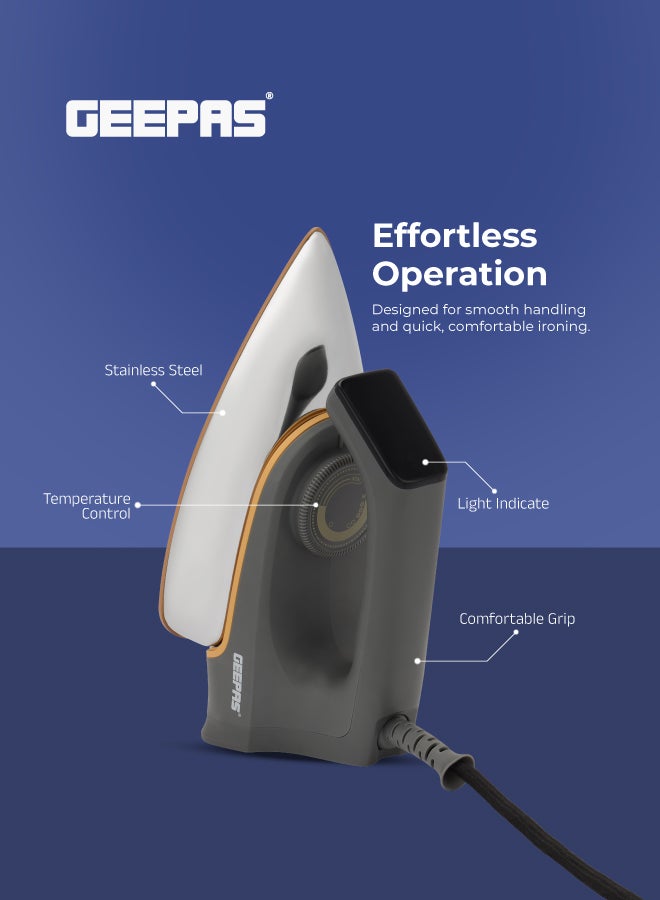 Geepas GDI23016 1310W Dry Iron – Non-Stick Soleplate, Adjustable Thermostat Control, Indicator Light, 2-Year Warranty, Multicolour