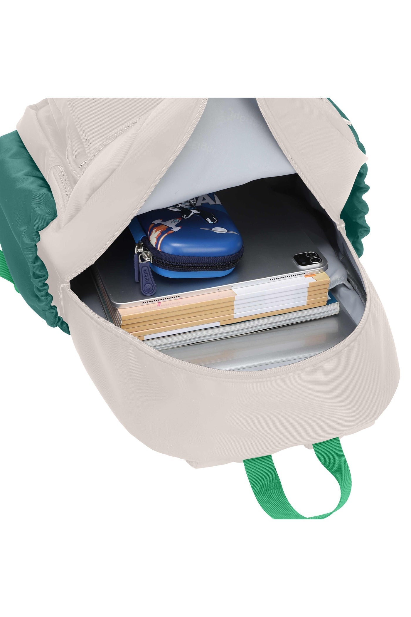 Sun Eight School Backpack SE8485 – 18.5-inch, Water-Resistant Polyester, Flap Front Pocket, Padded Back, Beige Green