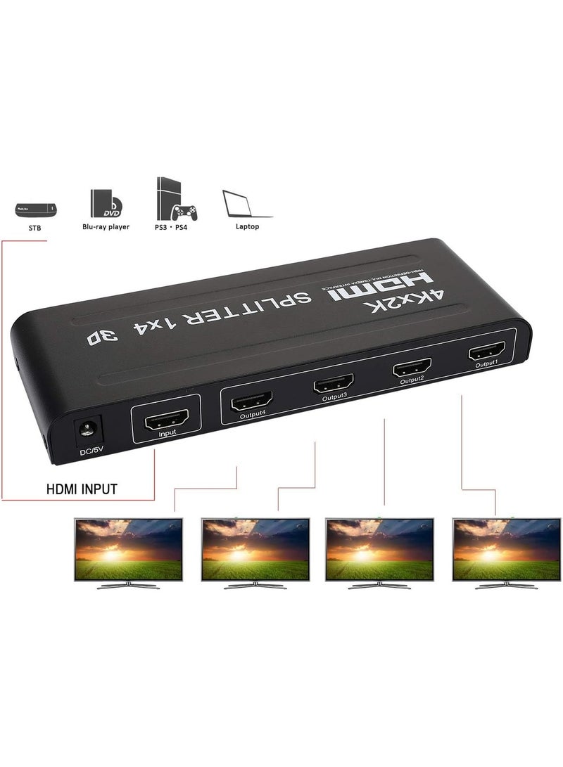 HDMI Adapter 1 in 4 Out/4K HDMI Splitter 1X4 hdmi Disputer 4 Port -4 Output Splitter- 4 Way channal with Power/Support 4Kx2K@30Hz & 3D for Xbox HDTV STB Computer Projector for PS4