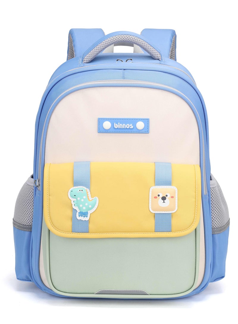Binnes Kids School Backpack BNS6076 – Water-Resistant Polyester, 5 Compartments, Padded Straps, Cartoon Design, Blue