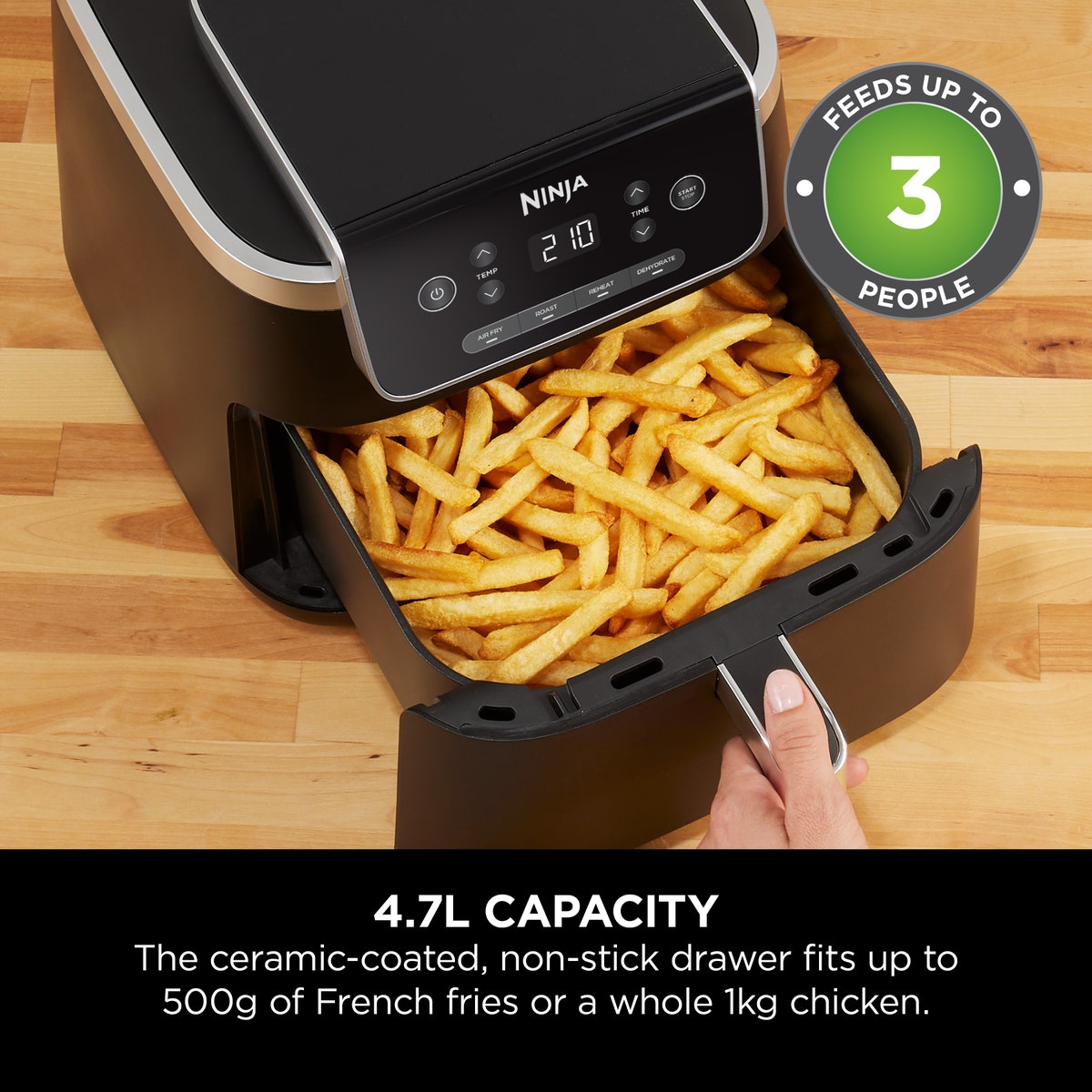 Ninja Air Fryer Pro 4L AF140ME 4-in-1 Single Non-Stick Drawer 1500W - BlackKitchen AppliancesSingle-drawer air fryer fits a whole 1kg chicken: best for 1-2 people Healthier frying: up to 75% less fat than traditional frying methods 4 cooking functions: Ai