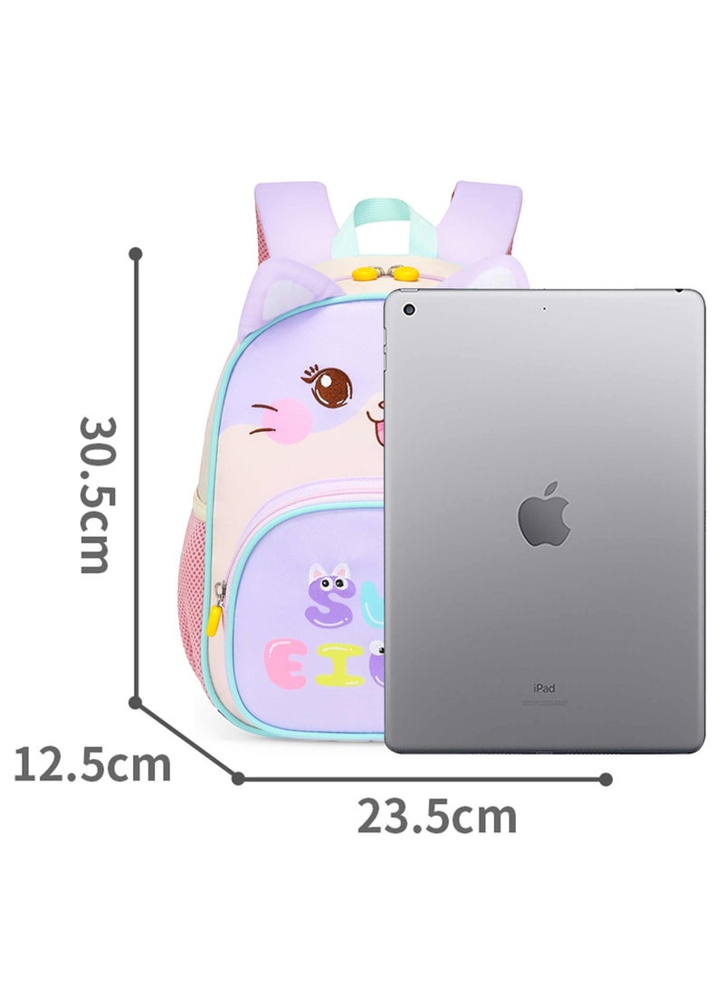 SUN EIGHT SE22207 Children's Preschool Backpack – Purple Cat, Water-Resistant Lightweight Polyester School Bag for Girls & Boys