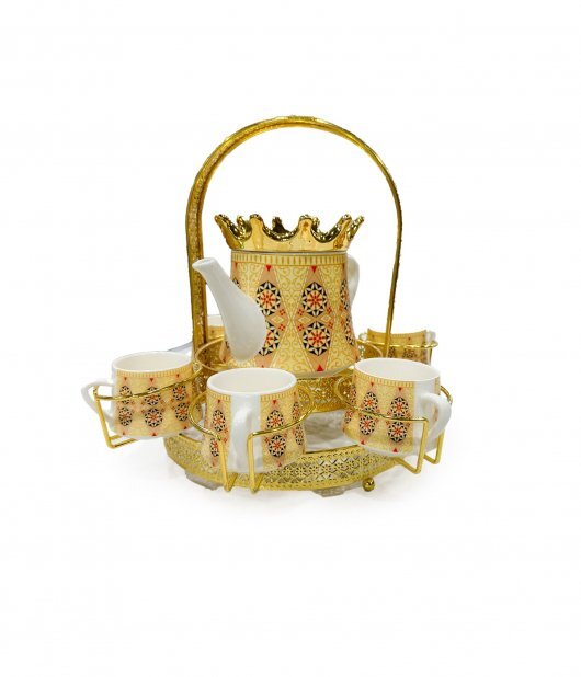 Luxury Ceramic Tea & Coffee Set with Gold Metal Stand | Elegant Multi-Design Jug & CupsKitchen StorageThis luxurious ceramic tea & coffee set exudes elegance with its gold metal stand and multi-design jug & cups. Enjoy a stylish and sophisticated tea or c