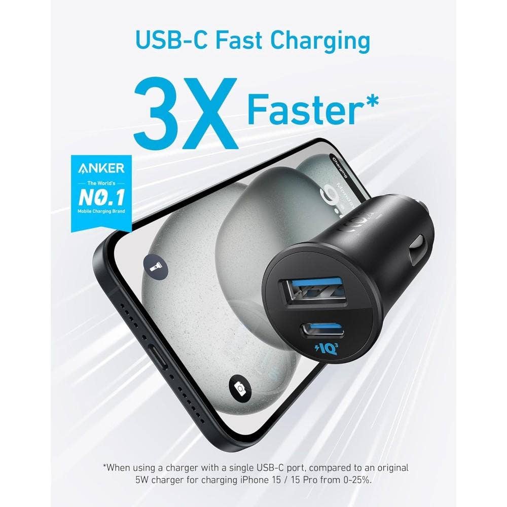 Anker 32X 48W Dual-Port Car Charger – Fast USB-C & USB-A | UAECable Chargers & AdaptersStay powered on the go with the Anker 32X Dual-Port Car Charger in sleek black. Featuring a USB-C port with 30 W Power Delivery and a USB-A port with 18 W PowerIQ fast