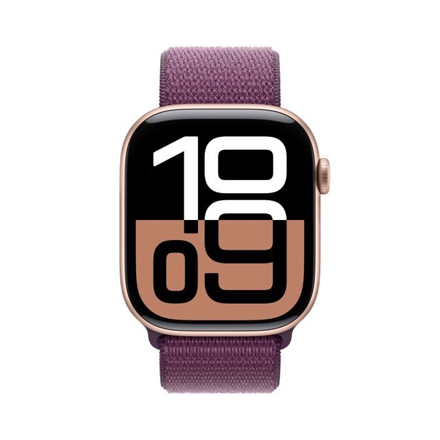 Apple Watch Series 10 GPS Rose Gold Aluminum Case with Plum Sport LoopWearablesThinstant classic Monumental DisplaySeries 10 is a major milestone for Apple Watch. It features Apple's biggest and most advanced display yet, showing more information onscreen