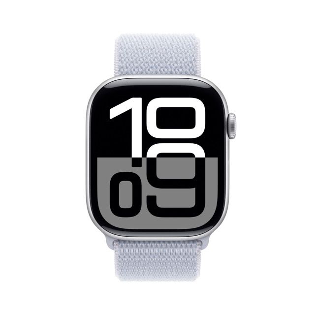 Apple Watch Series 10 GPS + Cellular Silver Aluminum Case with Blue Cloud Sport Loop