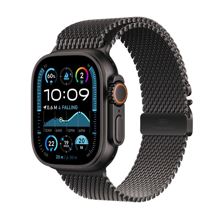 Apple Watch Ultra 2 GPS + Cellular 49mm Black Titanium Case with Black Titanium Milanese LoopWearablesNew finish. Never quit.Featuring a stunning, new black titanium case, Apple Watch Ultra 2 is the ultimate sports and adventure watch. It has all the conn