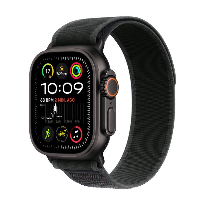 Apple Watch Ultra 2 GPS + Cellular 49mm Black Titanium Case with Black Trail LoopWearablesNew finish. Never quit.Featuring a stunning, new black titanium case, Apple Watch Ultra 2 is the ultimate sports and adventure watch. It has all the connectivity, he