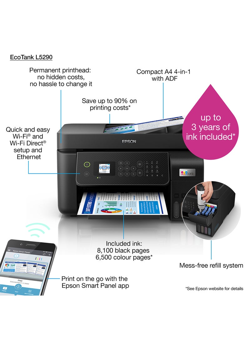 Epson EcoTank L5290 All-in-One Ink Tank Printer – 4-in-1, ADF, Wi-Fi, Ethernet, Fax, 100-Page Memory