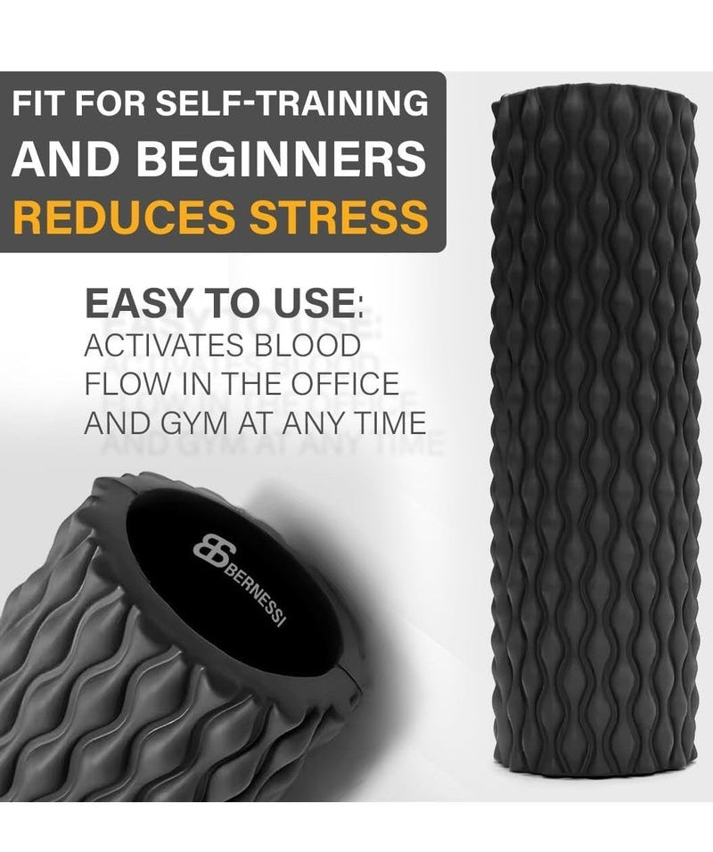 Bernessi Foam Roller 45 × 14 cm – High-Density Textured Massage Roller for Muscle Recovery, Black