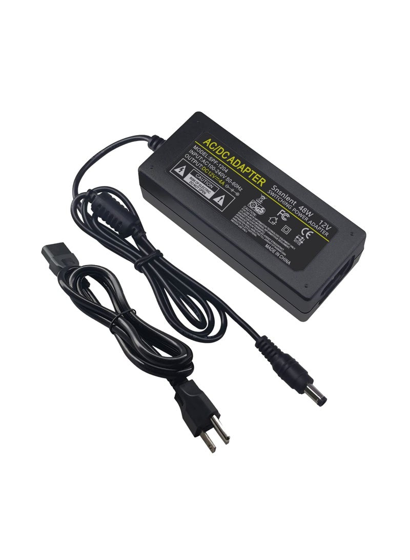 12V 4A 48W AC Adapter Power Supply 12V 4A 48W AC/DC Power Adapter with 5.5x2.1mm DC Plug 12V 4A 48W for LCD Monitor, LED Strip Light and Other Low Voltage Device