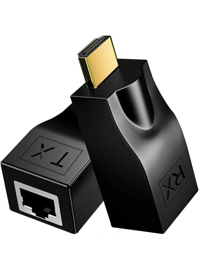 HDMI Extender Adapter Over Cat5e/6 (1pair), HDMI Repeater to RJ45 Ethernet Network Converter, 4k HD 1080p UP to 30m/98ft, for HDTV, Set-top Boxes, DVD, PS4, STB, Black