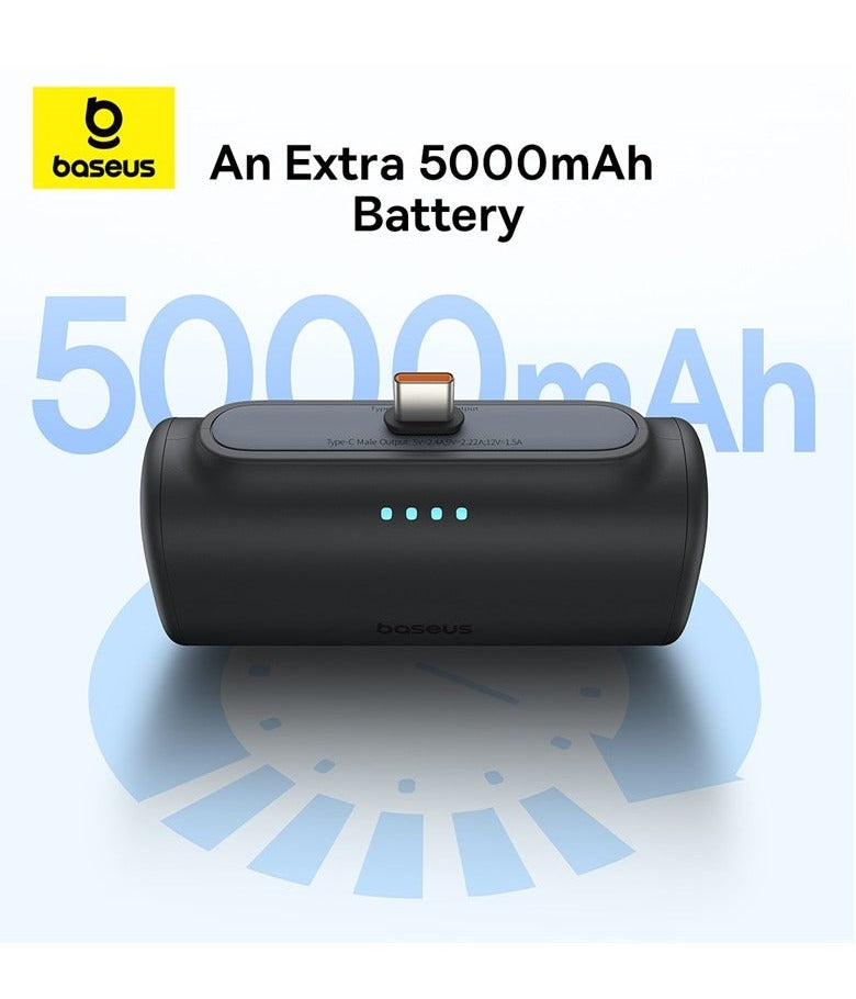 Baseus 5000mAh 20W Power Bank Built-In USB-C – No Cable Needed, Pocket Size, Fast Charge, Black