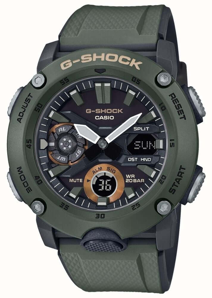 Casio G-Shock GA-2000-3ADR Analog/Digital Watch – Carbon Core Guard, Military Green, Shock Resistant | LetsTango UAEJewelleryThe Casio G-Shock GA-2000-3ADR delivers next-generation toughness with a Carbon Core Guard structure and a bold military green fin