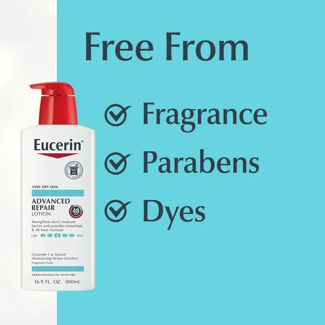 Eucerin Advanced Repair Lotion White 500mlPersonal CareEucerin Advanced Repair Lotion White 500ml – Deep Moisture for Dry, Rough Skin Relieve and restore your skin with Eucerin Advanced Repair Lotion, designed to deliver long-lasting hydration for very dr