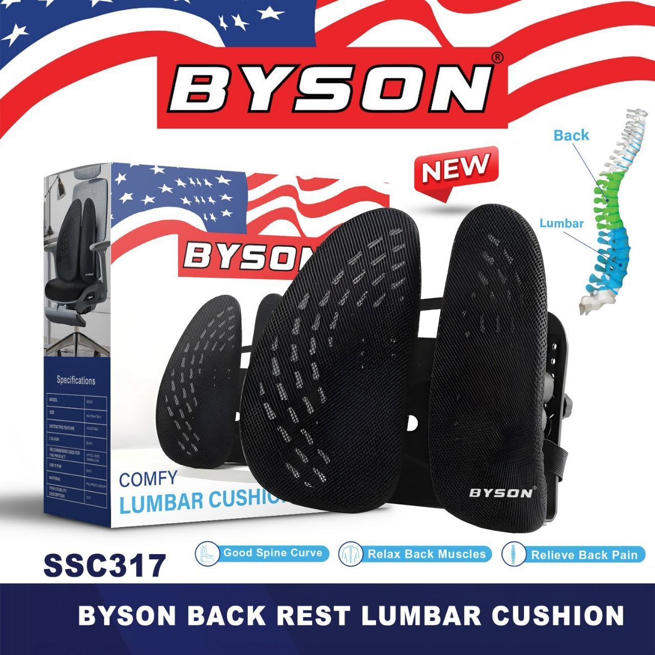Byson Back Rest Lumbar Cushion – Ergonomic Support for Comfort & PostureHealthThis Byson Back Rest Lumbar Cushion offers ergonomic support for your back, promoting both comfort and proper posture. Made with high-quality materials, it provides long-lasting