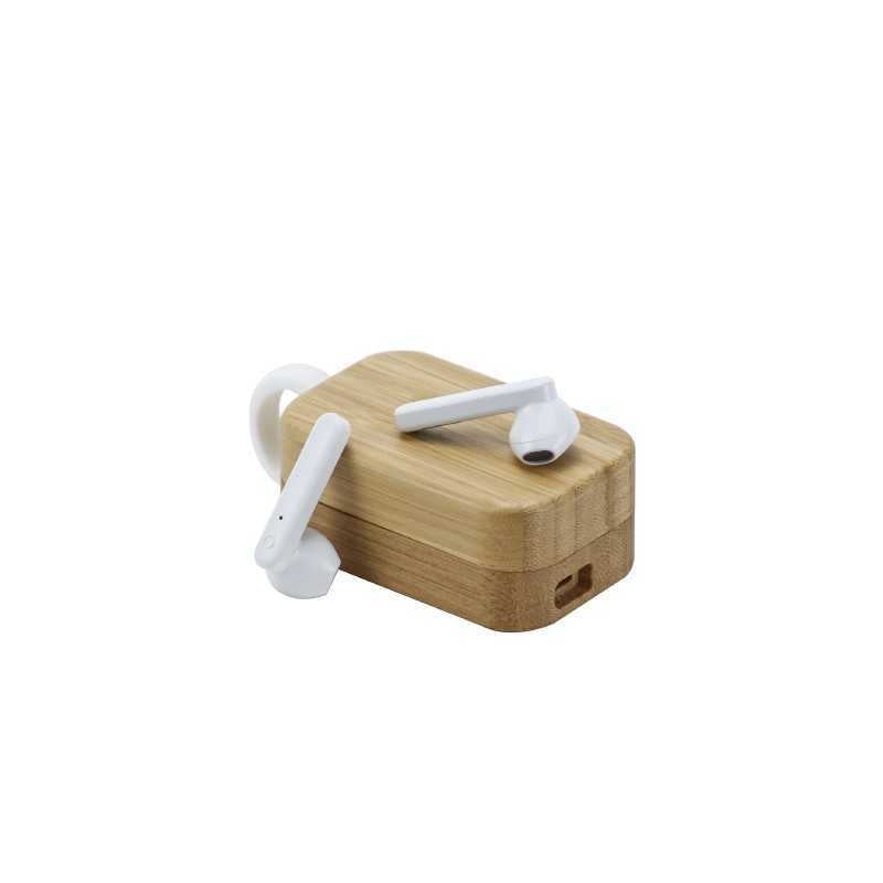 BT TWS Wireless Earbuds with Bamboo Charging Case – Sustainable Bluetooth Earphones with Eco-Friendly Design