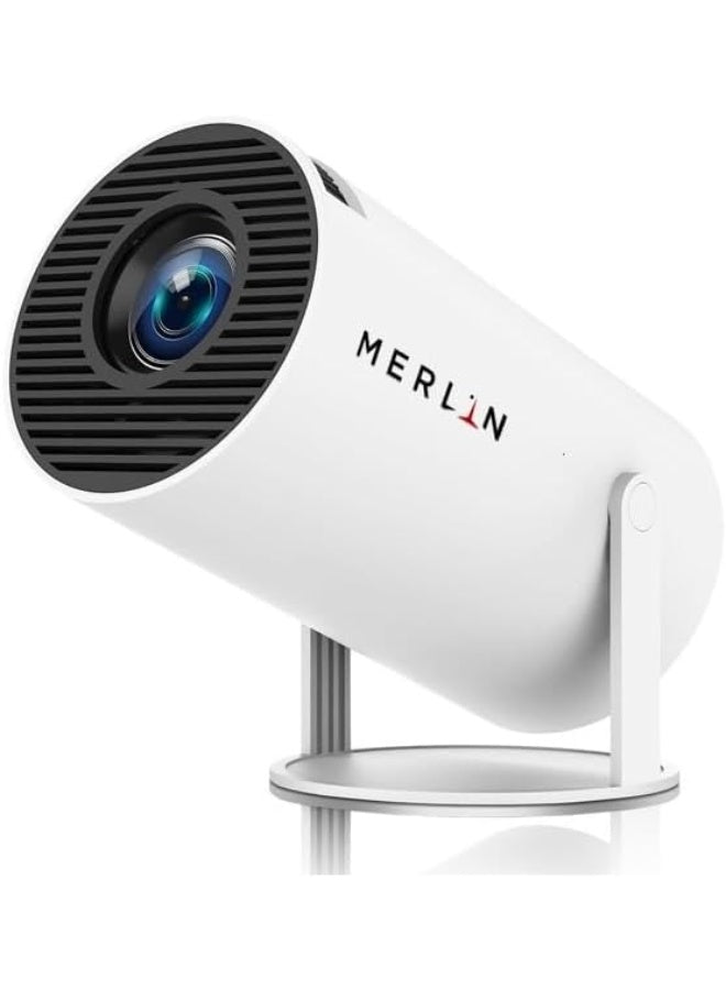 Merlin Mini Portable Projector 4K 1080P Full HD Compatible with Android 11 and Netflix  WiFi 6 BT 5.0 180° Rotation Portable Home Theater Projector with App Support
