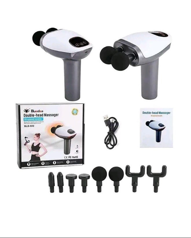 Blueidea Portable Double Head Massage Gun – 10 Speed Levels, Deep Tissue Percussion