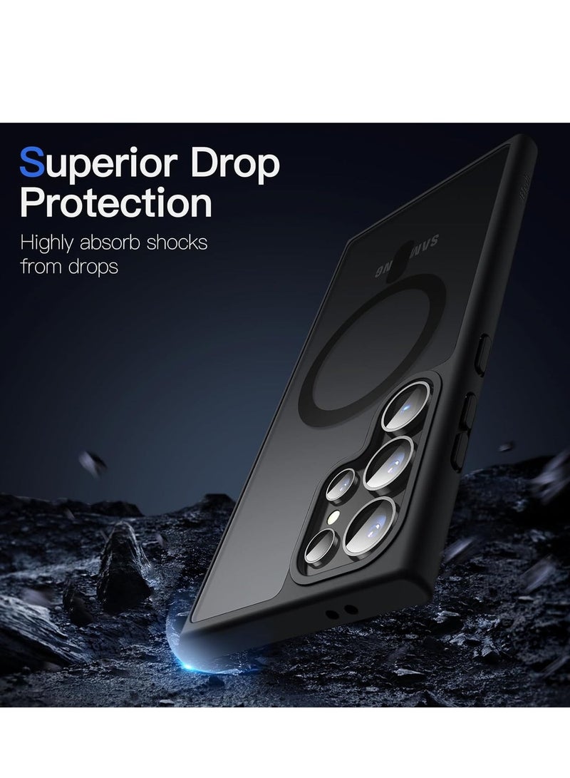Magnetic Case for Samsung Galaxy S24 Ultra 5G, Compatible with MagSafe, Translucent Matte Back Shockproof Phone Cover (Black)