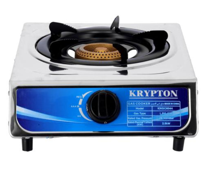 Krypton KNGC6044 Stainless Steel Single Burner Gas StoveKitchen AppliancesCAST IRON PAN BURNER – Made from premium quality cast iron burner to provide durability and maximum stability for pots and pans.STAINLESS STEEL BASE – This Krypton Gas Stove gas hob