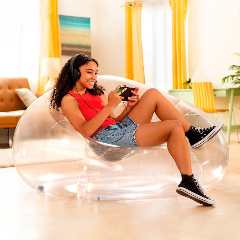 Intex Beanless Bag Inflatable Lounge Chair – Transparent, Clear PVC, 200lb, Folds Compact