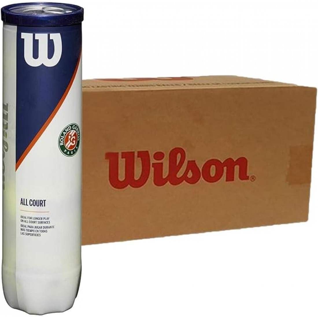 Wilson Roland Garros All Court Tennis Balls – Box of 72 (18 Cans of 4 Balls)EquipmentsQuantity: 18 pressurized cans, each containing 4 balls, totaling 72 balls. Official Endorsement: Official ball of Roland-Garros since 2020. High-Performance Core: Constr