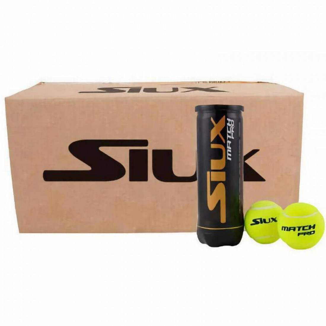 Siux Match Pro Padel Balls – Box of 72 (24 Canisters of 3 Balls)EquipmentsQuantity: 24 pressurized canisters, each containing 3 balls, totaling 72 balls. Durability: Constructed with high-quality materials to ensure longevity and consistent performance ov