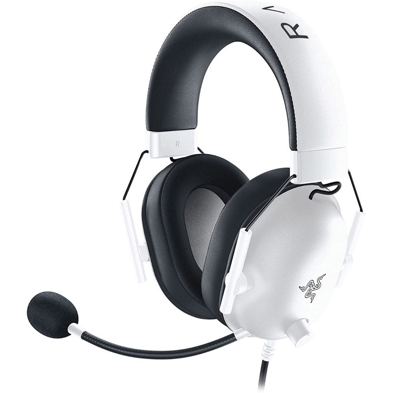 RAZER BLACKSHARKv2 X White Multi-Platform Wired E-Sports HeadsetGaming HeadsetsAdvanced Passive Noise Cancellation: sturdy closed earcups fully cover ears to prevent noise from leaking into the headset, with its cushions providing a closer seal for more s