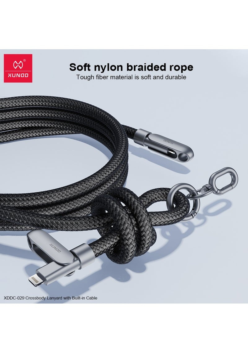 XUNDD Crossbody Lanyard with Builtin Cable (USBC Compatible with Lightning) 27W Charging Cable Body Neck Lanyard for Compatible with iPhone 14 Pro Max 13 Pro Max 13 Pro etc.(1.2M) (Black)Mobile AccessoriesBuilt-in 27W Charging Cable: Features a USB-C comp