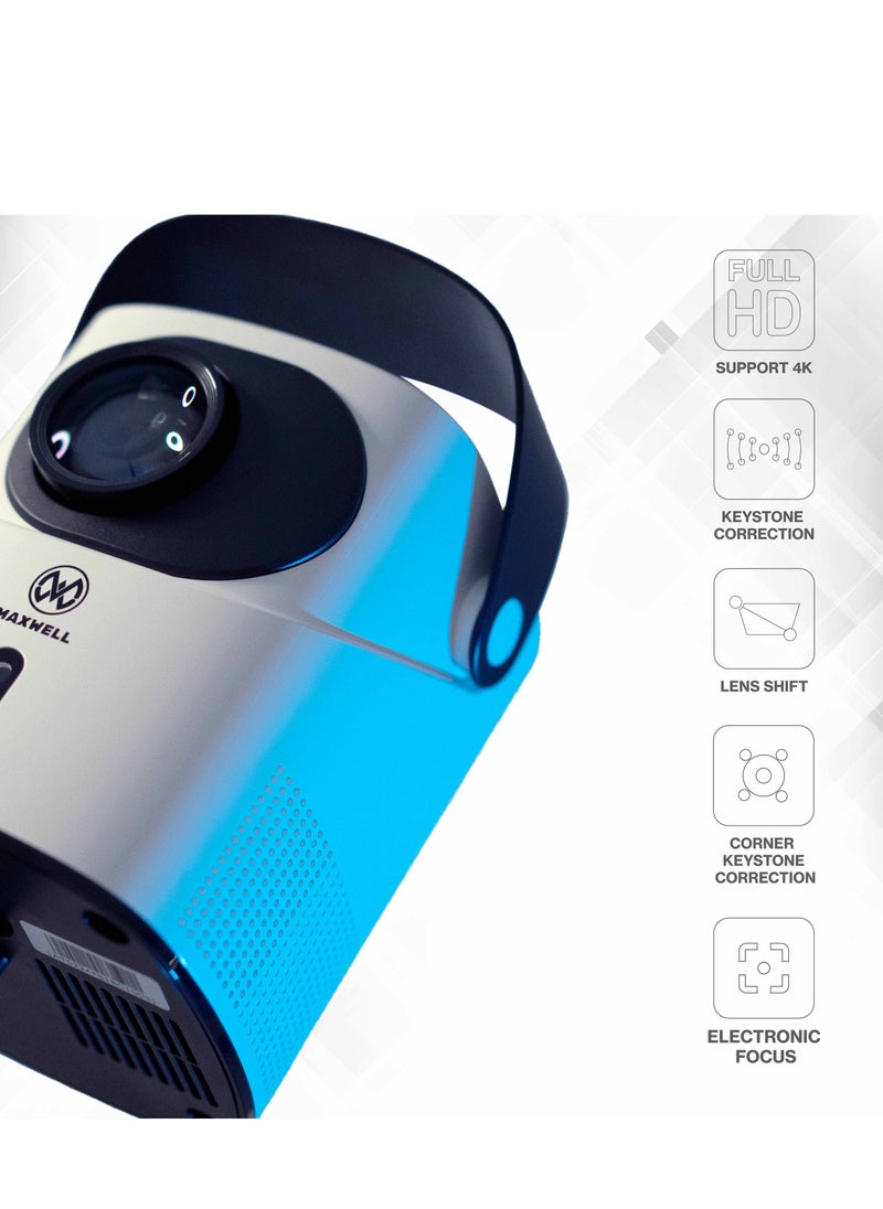 Maxwell Phantom Projector Supports 4k, Built-in Stand, Powerful Speaker, Full HD 1080P Resolution, Projector Keystone Correction, Outdoor/Home Cinema, Hi-Fi Sound System, 5G Wifi, Screen MirroringAudio & VideoBrand Maxwell Recommended uses for product Hom