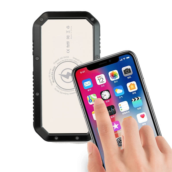 CRONY ES982 Solar Power Bank 40000mAh – Wireless Charging, 28-LED Lamp, 3×USB, Waterproof, Outdoor
