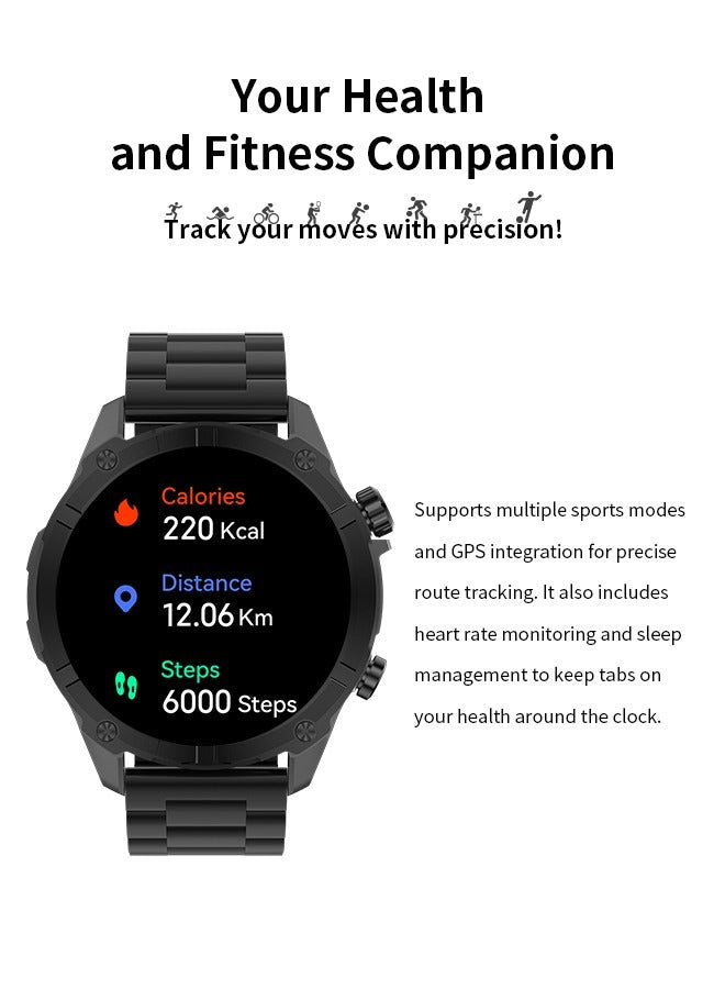 WAPIK Y7 Smartwatch for Men – 1.43" AMOLED Display, Bluetooth Calling, Heart Rate & Sleep Monitoring, GPS, 30M Waterproof, 320mAh Battery, Black UAE