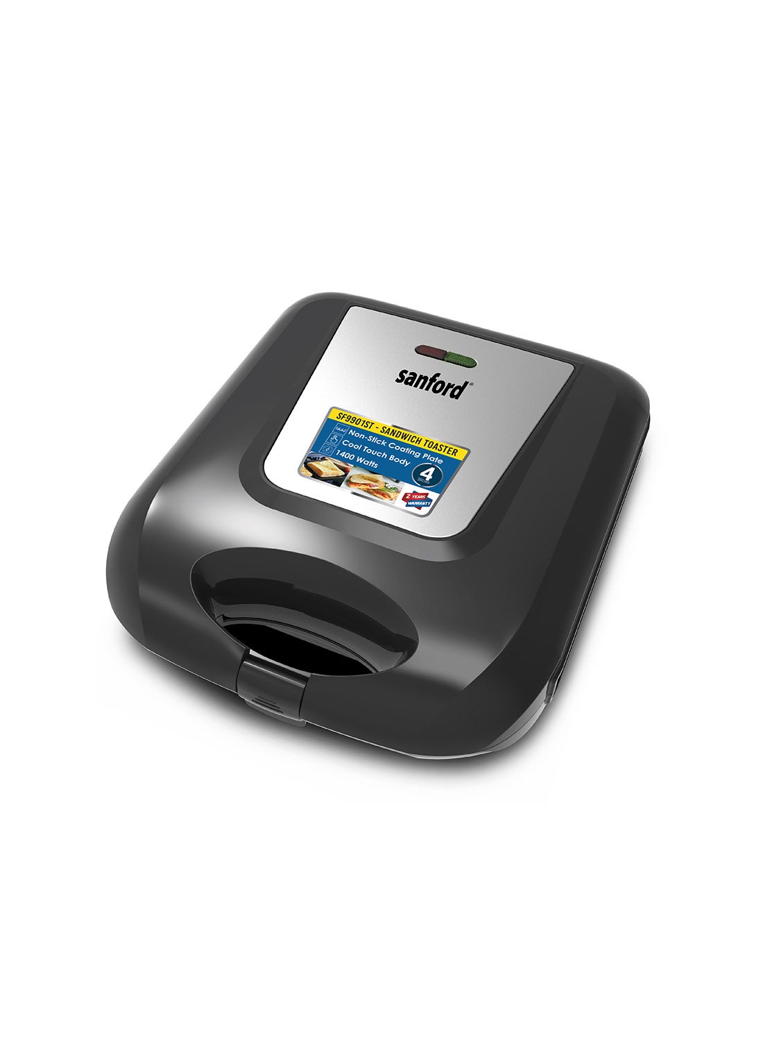 Sanford 4-Slice Sandwich Toaster 1400 W SF9901ST BS - BlackKitchen AppliancesPower: 1400Watts. 4 Slice Sandwich Toaster. Non-Stick Coating Plate. Thermostatically Controlled. Two Pilot Lights, Cool Touch Body. Skid Resistant Feet. Easy Use and Cleaning.